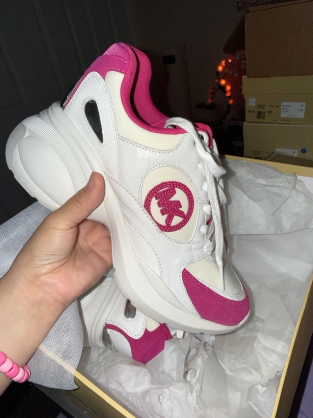 Michael Kors White and Fuchsia Platform Lace-Up Sneaker - Picture 2 of 5